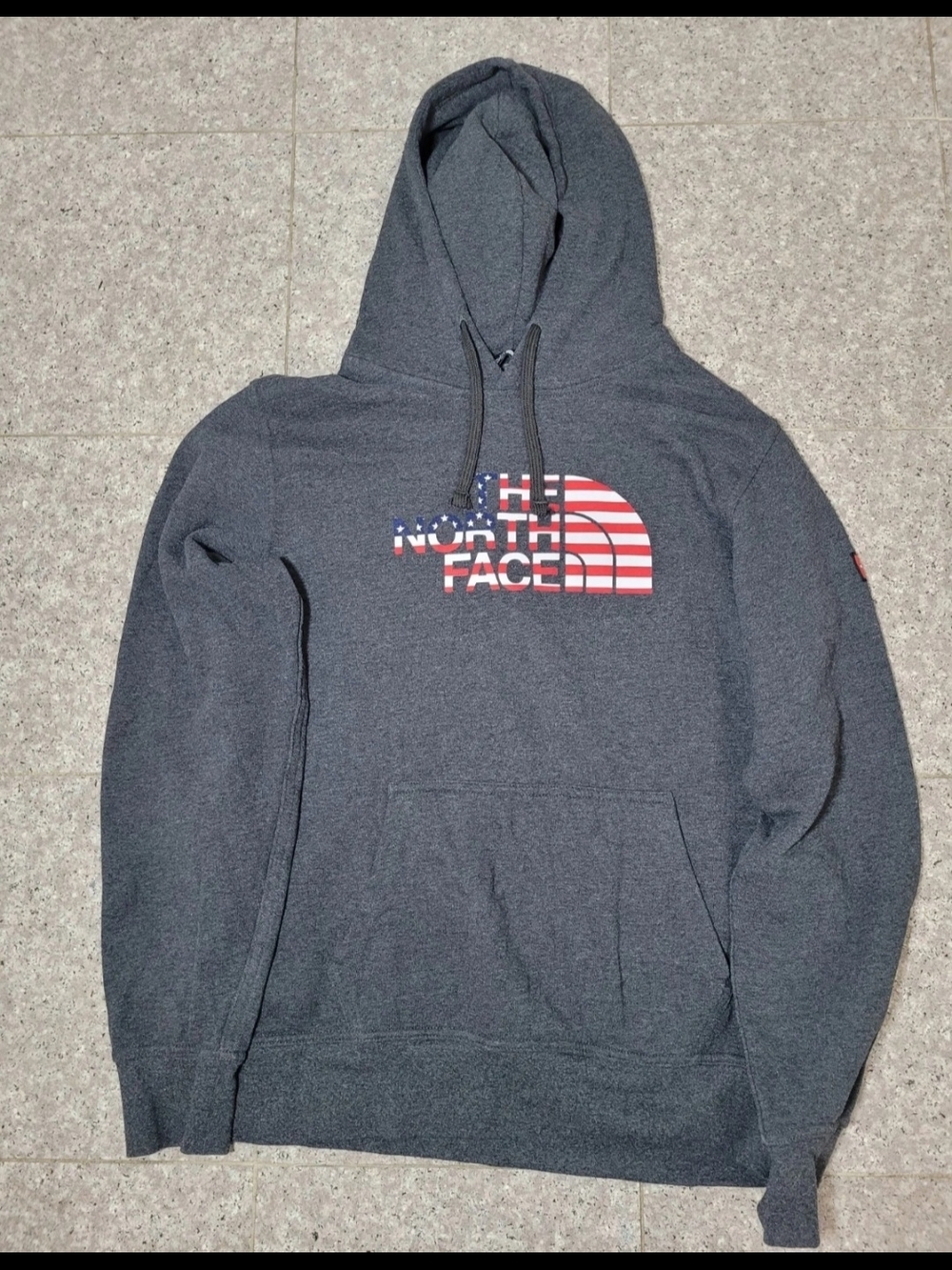 The North Face Charcoal Hoodie with American Flag Logo Size Medium